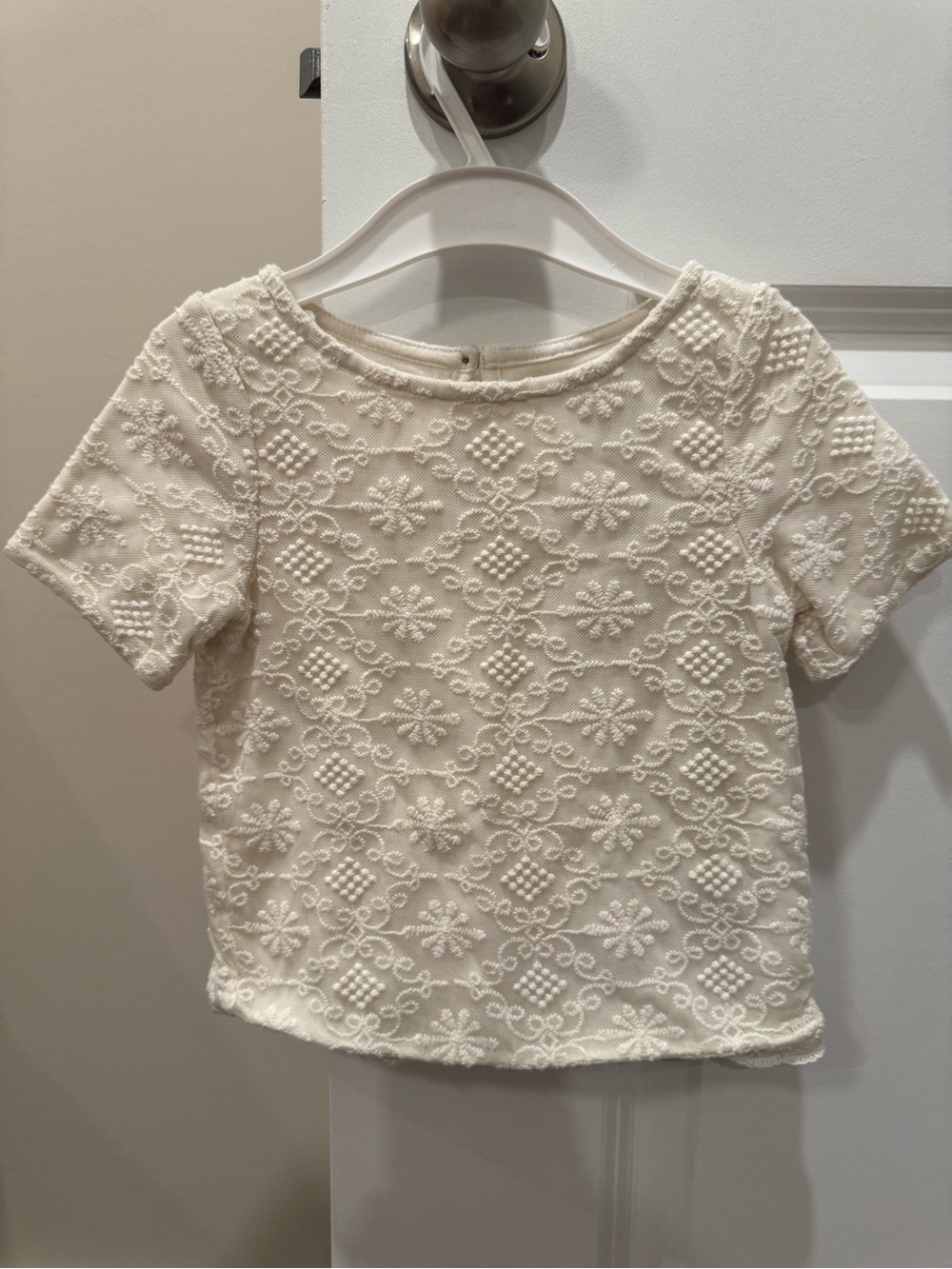Girls' Cream Short Sleeve Embroidered Tee
